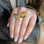 Adjustable Carved Amber Dragonfly Ring - Image 2