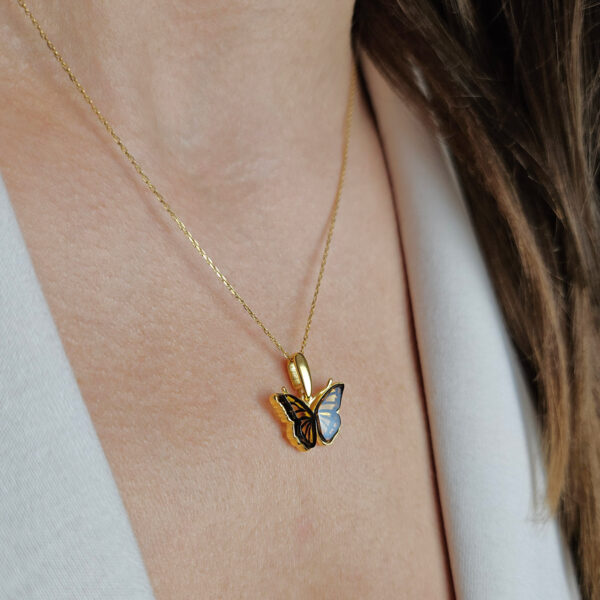 Dainty Small Butterfly Pendant Necklace Gold Girls Women, Baltic Amber Tiny Charm Drop Teardrop Silver Gemstone Butterfly Lover Gift Jewelry