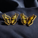Small Gold Butterfly Studs Gemstone Baltic Amber Screw Stud Earrings Silver Girls, Minimalist Butterfly Lover Jewelry Gift Women