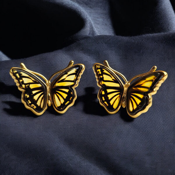 Small Gold Butterfly Studs Gemstone Baltic Amber Screw Stud Earrings Silver Girls, Minimalist Butterfly Lover Jewelry Gift Women