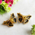 Carved Amber Butterfly Gold Stud Earrings - Image 5