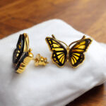 Carved Amber Butterfly Gold Stud Earrings - Image 3