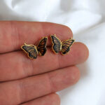 Carved Amber Butterfly Gold Stud Earrings - Image 4