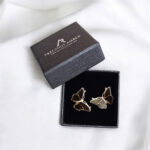Carved Amber Butterfly Silver Stud Earrings - Image 8
