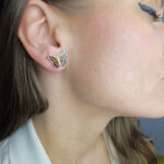 Carved Amber Butterfly Silver Stud Earrings - Image 2