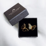 Carved Amber Butterfly Gold Stud Earrings - Image 6