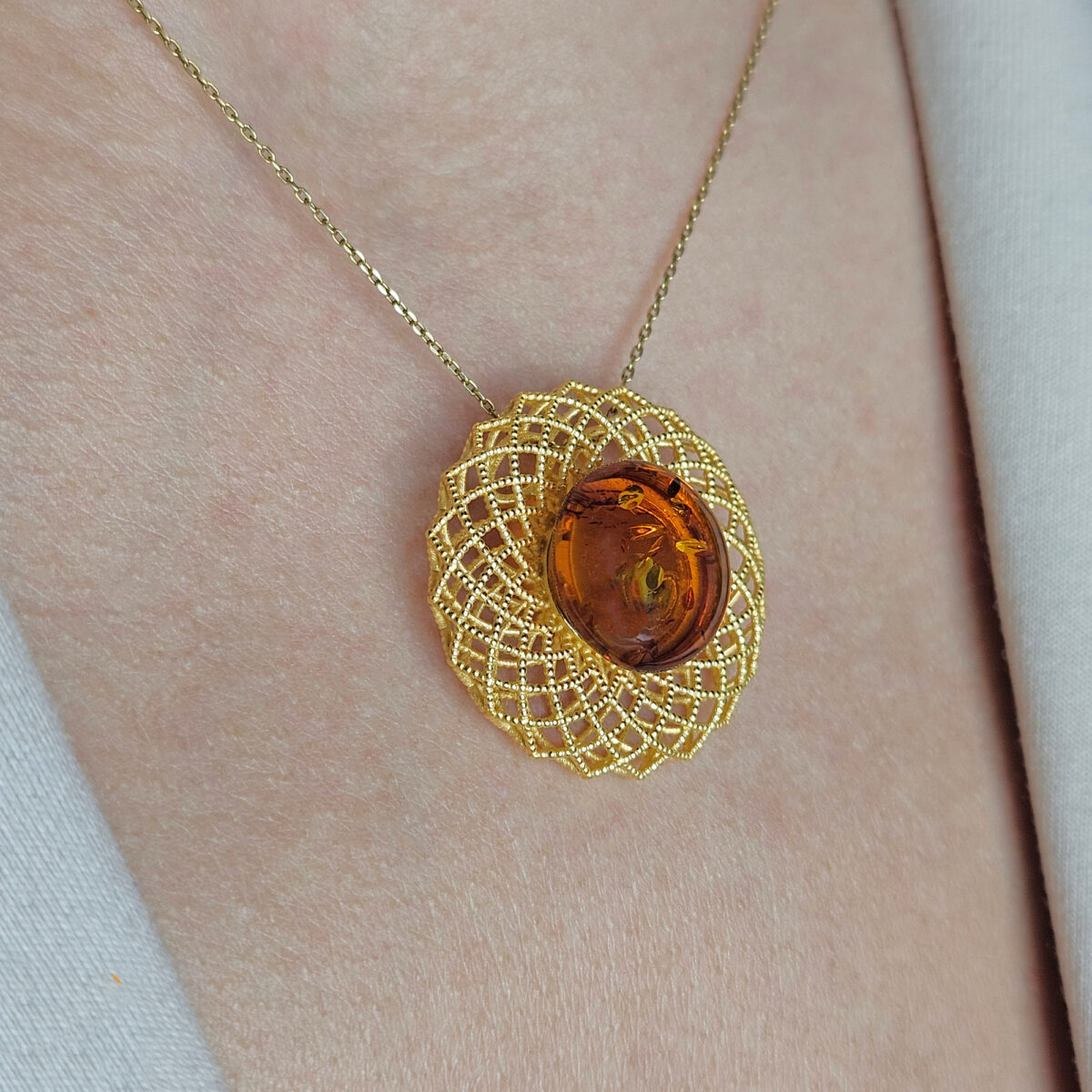 Baltic Amber Gold Abstract Flower Drop Pendant Teardrop Necklace, Large Honey Real Big Amber Gemstone Silver Jewelry Charm Gift for Women