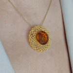 Baltic Amber Gold Abstract Flower Drop Pendant Teardrop Necklace, Large Honey Real Big Amber Gemstone Silver Jewelry Charm Gift for Women