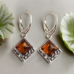 Natural Baltic Amber Sterling Silver Drop Earrings Short Real Amber Teardrop Small Gemstone Gift Women, Everyday Geometric Jewelry