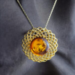 Baltic Amber Gold Abstract Flower Drop Pendant Teardrop Necklace, Large Honey Real Big Amber Gemstone Silver Jewelry Charm Gift for Women