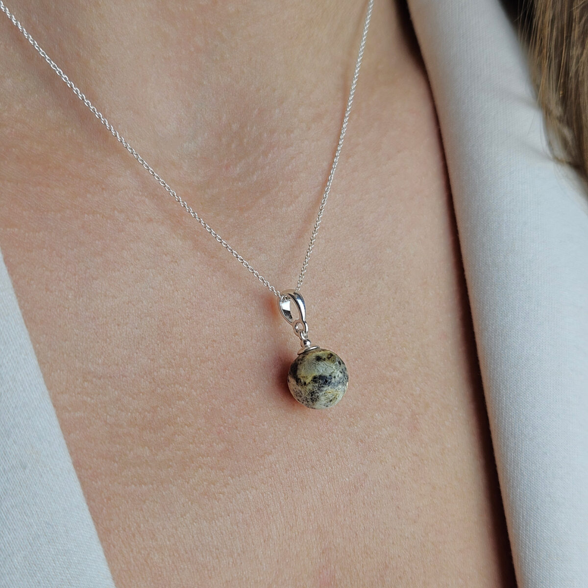 Marble Baltic Amber Natural Dainty Classic Teardrop Pendant Silver, Tiny Round Gemstone Drop Gift Women, Small Amber Charm Necklace