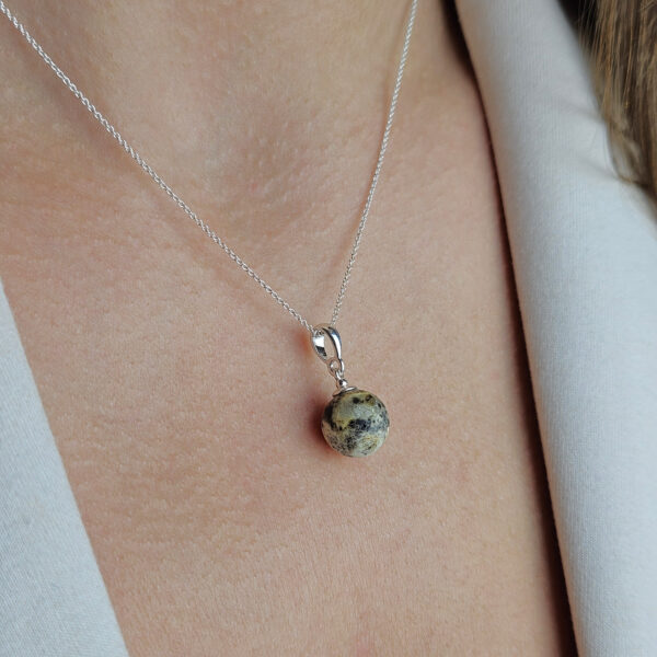 Marble Baltic Amber Natural Dainty Classic Teardrop Pendant Silver, Tiny Round Gemstone Drop Gift Women, Small Amber Charm Necklace