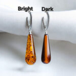 Everyday Natural Real Baltic Amber Earrings, Small Teardrop Large Gemstone Honey Drop Dangle Classic Silver Amber Jewelry Gift Women