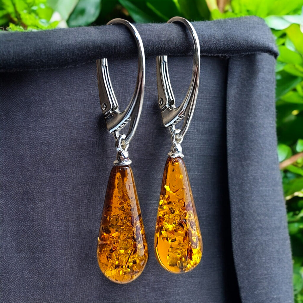 Baltic Lemon Amber Drop Design Earrings Baltic Lemon Amber Drop Design Earrings
