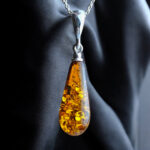 Dainty Amber Silver Teardrop Pendant