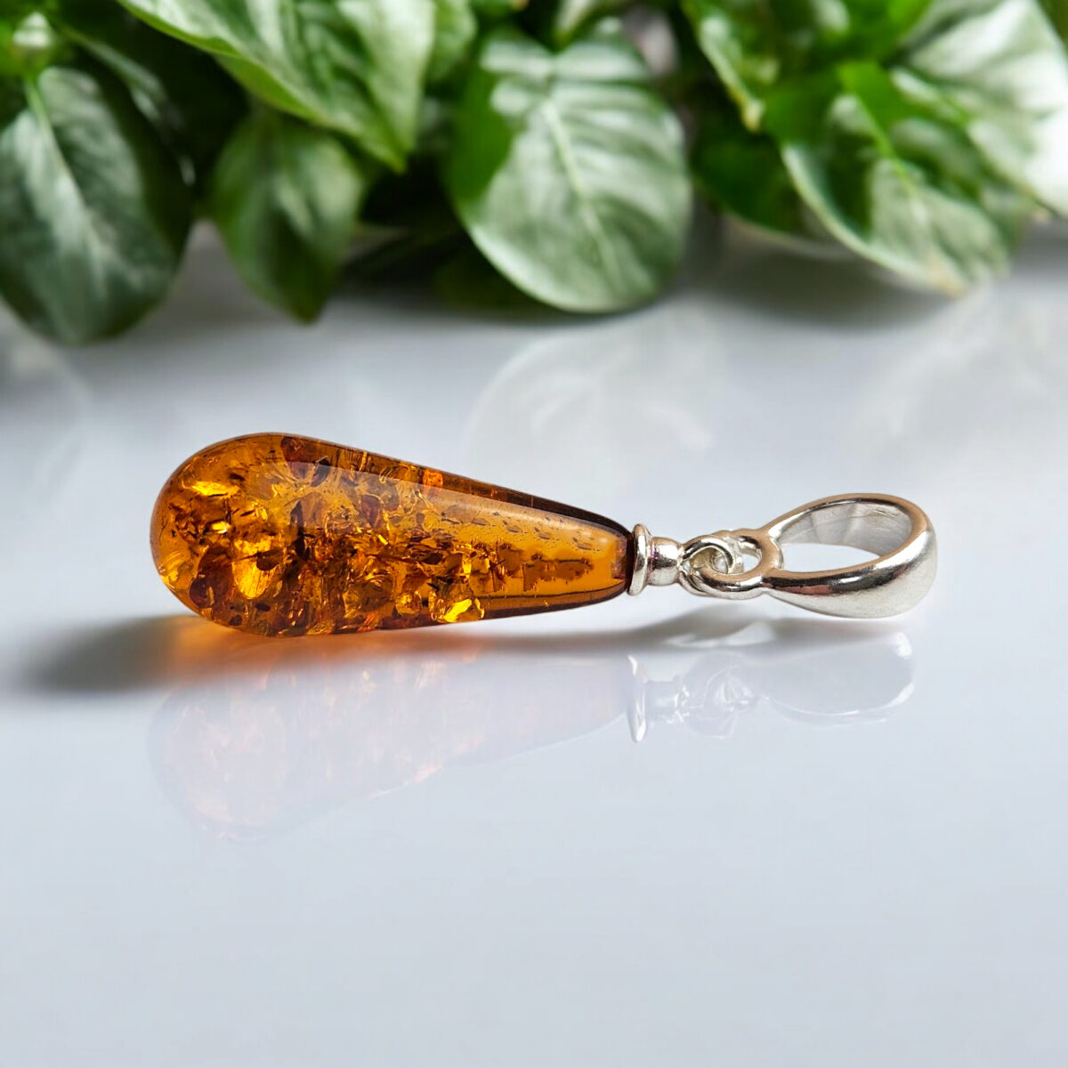 Dainty Amber Silver Teardrop Pendant - Image 3