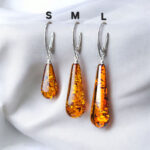 Everyday Real Baltic Amber Earrings Silver, Small Teardrop Large Gemstone Long Honey Drop Classic Jewellery