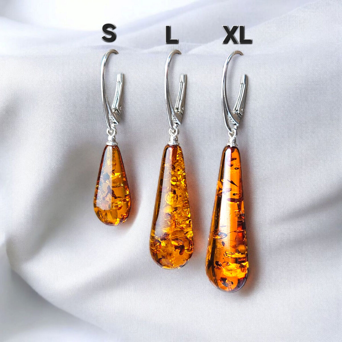 Everyday Natural Real Baltic Amber Earrings, Small Teardrop Large Gemstone Honey Drop Dangle Classic Silver Amber Jewelry Gift Women