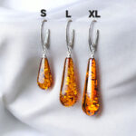Everyday Natural Real Baltic Amber Earrings, Small Teardrop Large Gemstone Honey Drop Dangle Classic Silver Amber Jewelry Gift Women