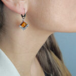 Carved Silver Amber Drop Earrings - Image 2