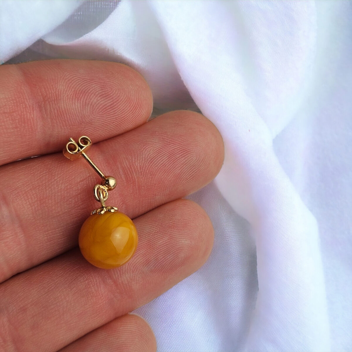 Beeswax-Vintage-Gemstone-Baltic-Amber-Round-Drop-Silver-Gold-Stud-Earrings-Short-Dangle-Sphere-Jewellery-Gift-for-Women-UK-Ireland