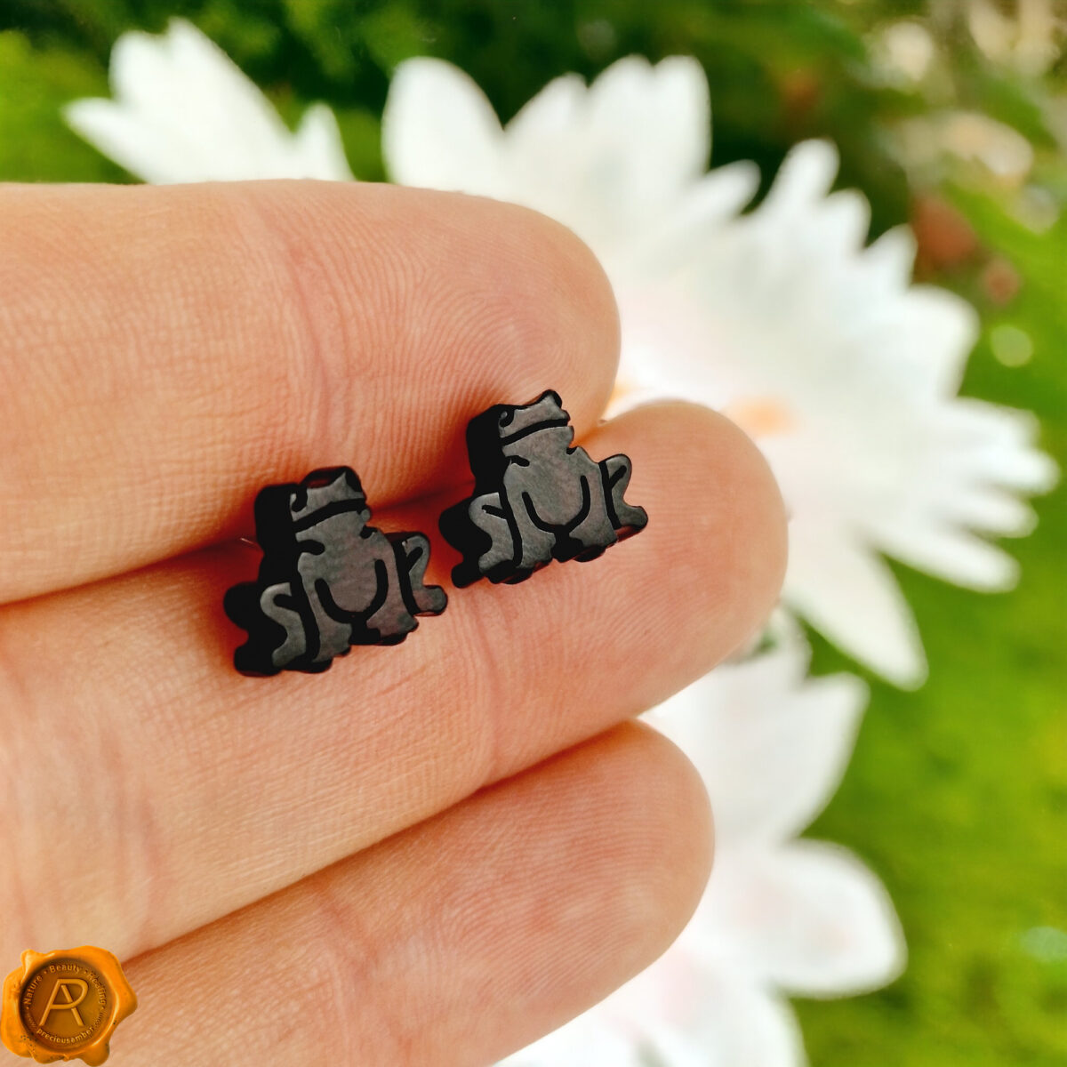 Gemstone Baltic Amber Frog Stud Earrings Art Black Cherry Amber Silver Frog Earrings Frog Jewelry Studs Frog Charms Frog Lover Gifts