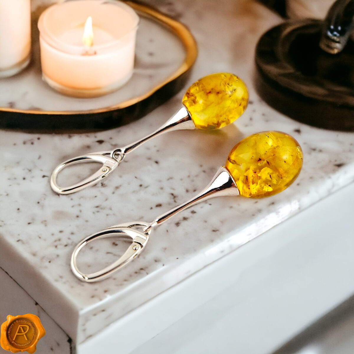 Large Baltic Amber Sterling Silver Drop Dangle Teardrop Gift Earrings Women | Chunky Large Honey Olive Gemstone Long Teardrop Gift Earrings