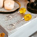 Large Baltic Amber Sterling Silver Drop Dangle Teardrop Gift Earrings Women | Chunky Large Honey Olive Gemstone Long Teardrop Gift Earrings