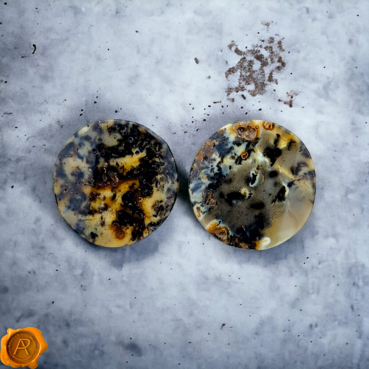 Clip On Marble Amber Silver Earrings - Image 3
