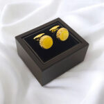 Round Gemstone Cufflinks Yellow Baltic Amber Butterscotch Gold Gift for Men Boyfriend Women | Unisex Amber Cufflinks for Groom Father Dad