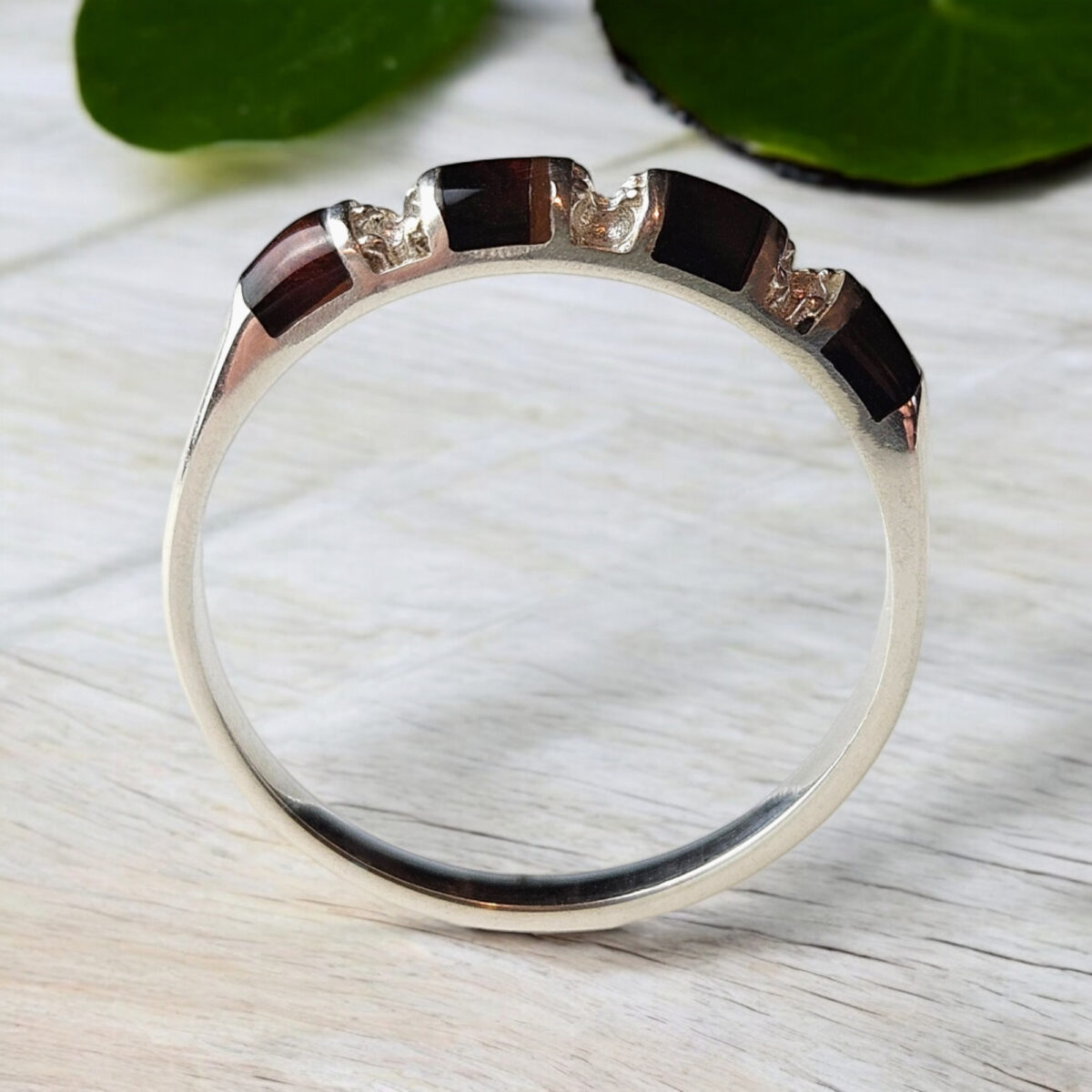 Carved Silver Cognac Amber Ring - Image 4