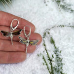 Dragonfly Gemstone Baltic Amber Silver Earrings, Teardrop Dragonflies Lover Gifts, Butterfly Moth Large Amber Drop Jewelry Women