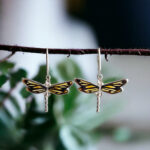Carved Amber Dragonfly Earrings - Image 2
