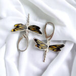 Carved Amber Dragonfly Earrings - Image 3