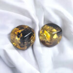 Green Amber Cube Silver Earrings - Image 2