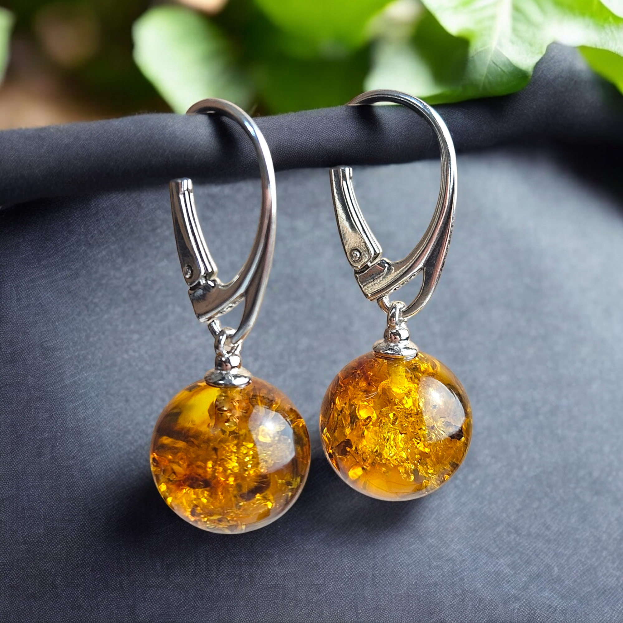 thumbnail image 2 of Genuine Baltic Amber Cognac 925 Sterling Silver Dangle Drop Earrings, Natural Amber, Butterfly Closure, Gift Boxed, Made In Poland 2 of 5