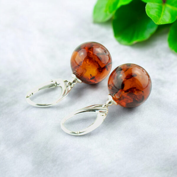 Natural Real Baltic Amber Earrings Small Round Drop Silver Tiny Gemstone Teardrop, Jewelry Earrings Gift Women, Everyday Earrings Dangle