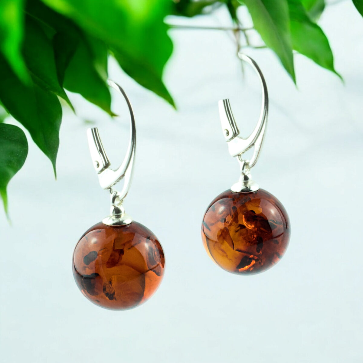 Natural Real Baltic Amber Earrings Small Round Drop Silver Tiny Gemstone Teardrop, Jewelry Earrings Gift Women, Everyday Earrings Dangle