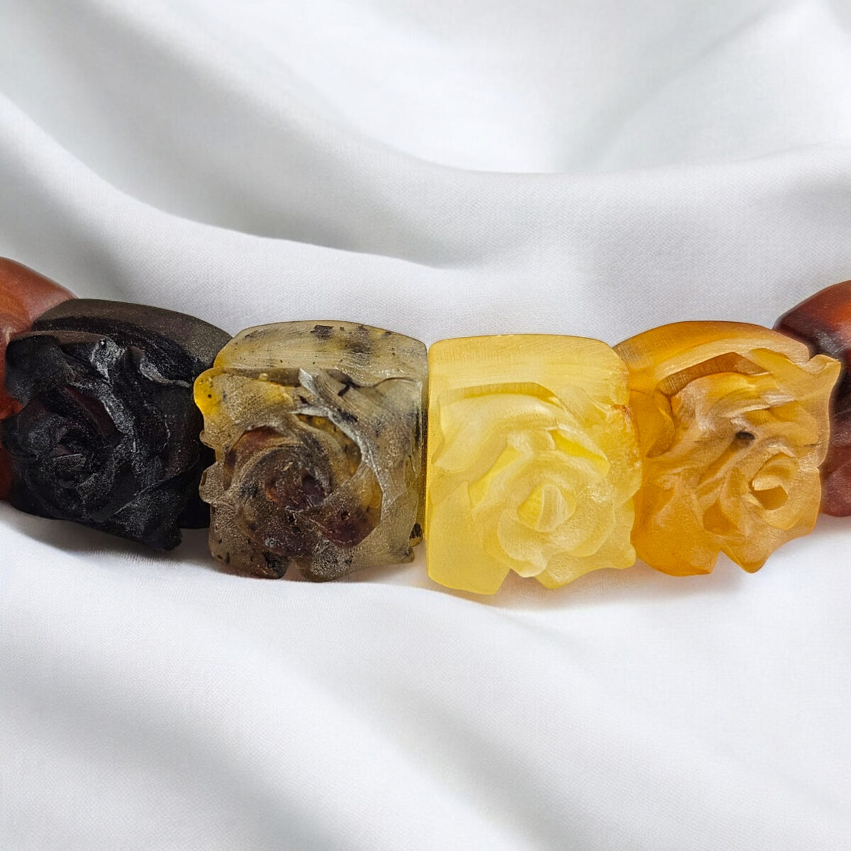 Carved Rose Multicolor Amber Bangle Bracelet - Image 4