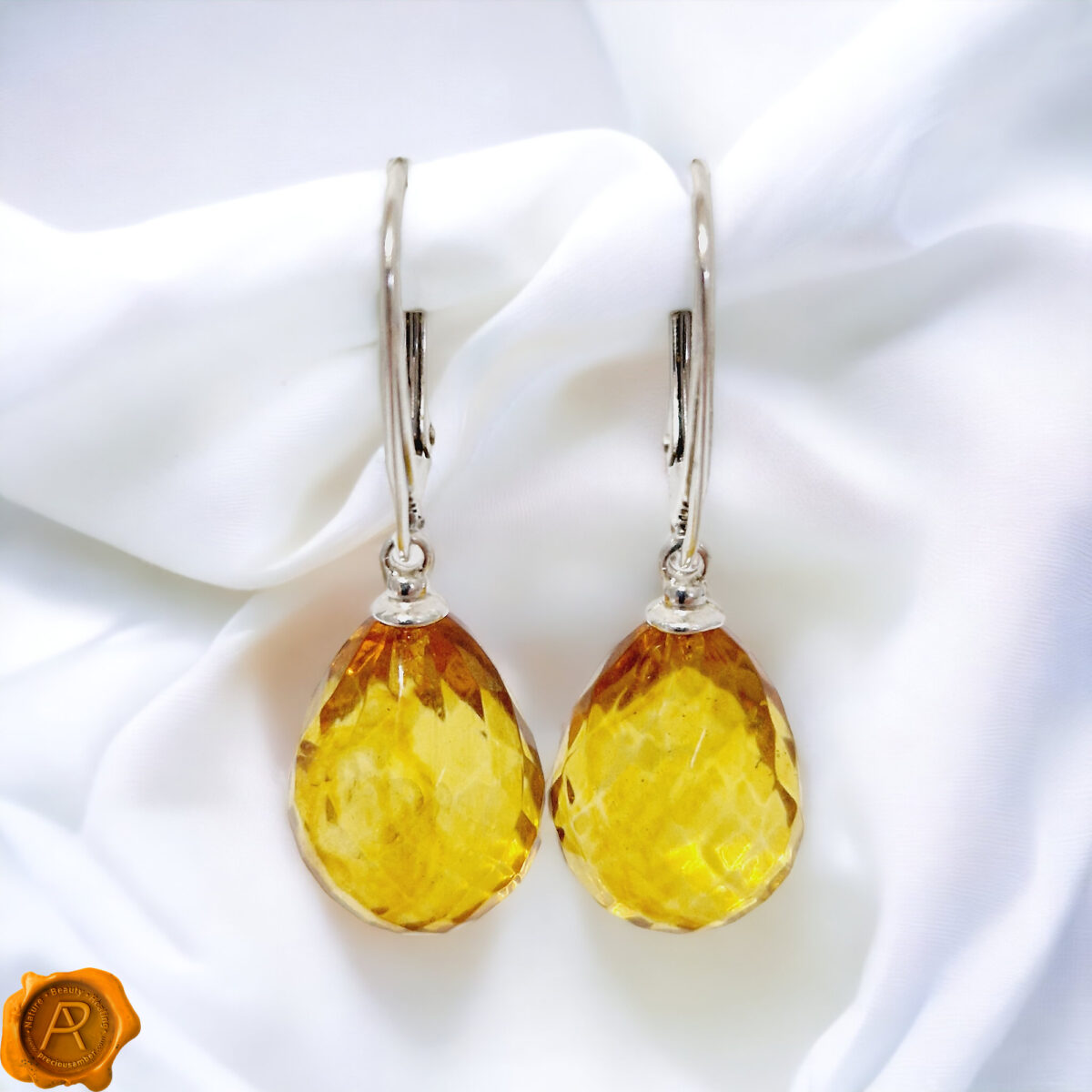 Natural Baltic Amber Earrings Faceted Silver Amber Teardrop Earrings | Gemstone Dainty Teardrop Amber Jewelry Gift | Amber Tear Drop