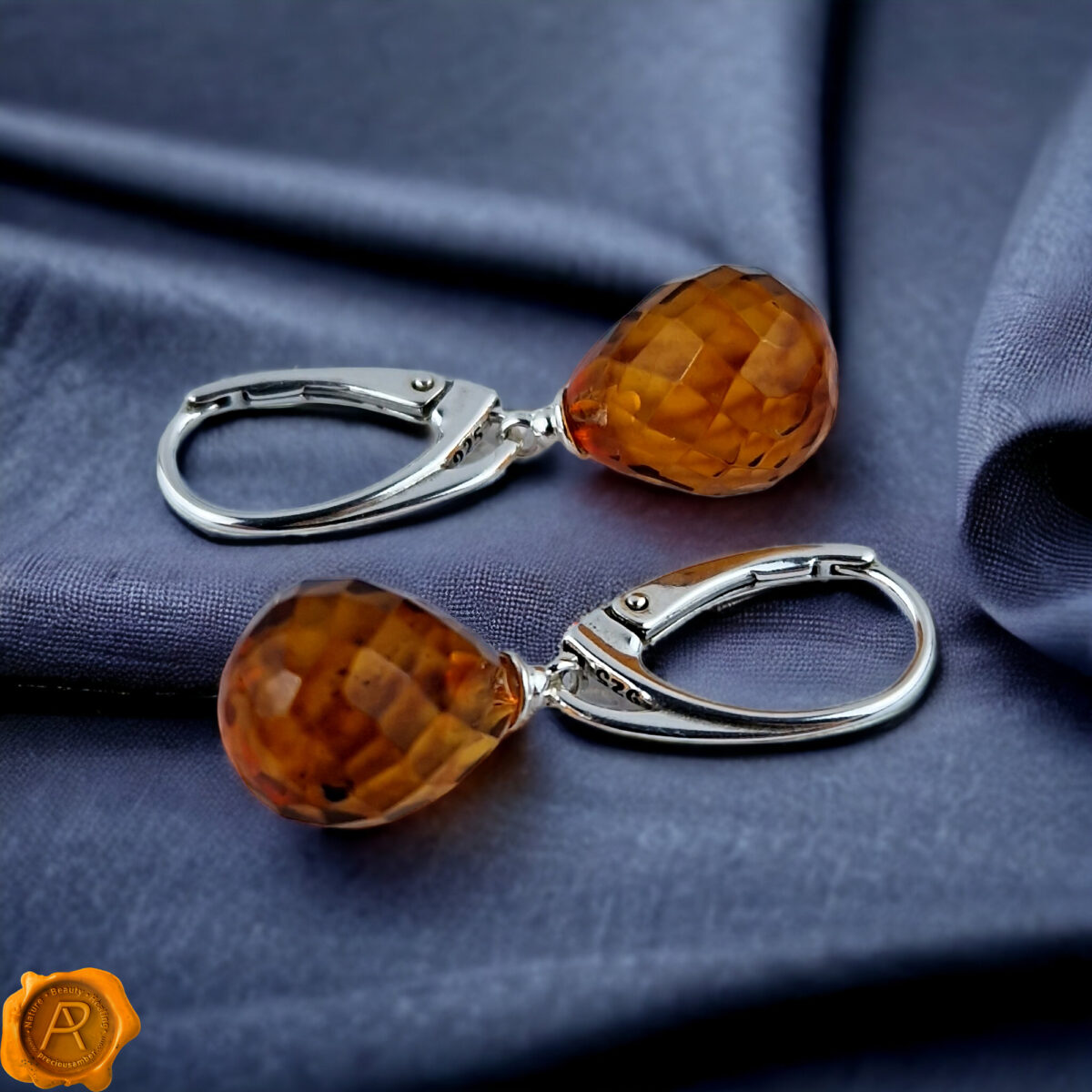 Natural Baltic Amber Earrings Faceted Silver Amber Teardrop Earrings | Gemstone Dainty Teardrop Amber Jewelry Gift | Amber Tear Drop