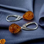 Natural Baltic Amber Earrings Faceted Silver Amber Teardrop Earrings | Gemstone Dainty Teardrop Amber Jewelry Gift | Amber Tear Drop