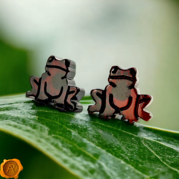 Gemstone Baltic Amber Frog Stud Earrings Art Black Cherry Amber Silver Frog Earrings Frog Jewelry Studs Frog Charms Frog Lover Gifts