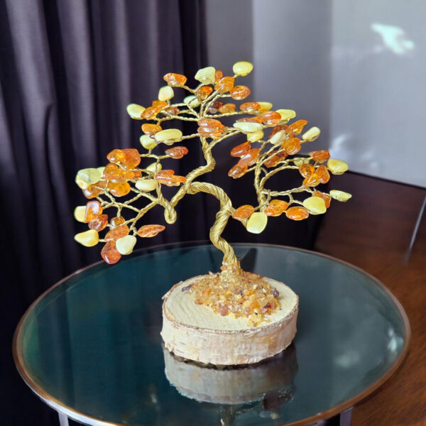 Handmade Amber Bonsai Tree Gift, Large Baltic Amber Tree of Life Luck Happiness, Amber Gemstone Chakra Tree Amber Bonsai Money Trees Gifts