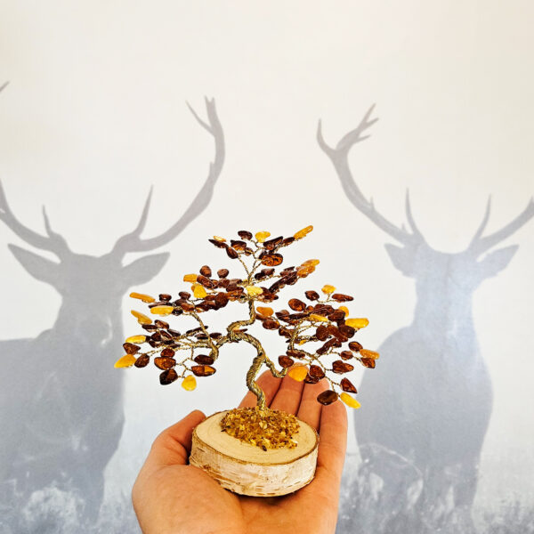Handmade Amber Bonsai Tree Gift, Large Baltic Amber Tree of Life Luck Happiness, Amber Gemstone Chakra Tree Amber Bonsai Money Trees Gifts