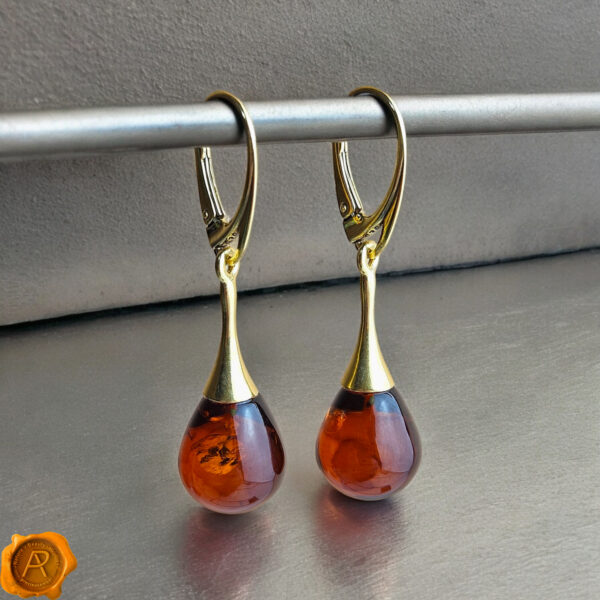 Natural Baltic Amber Gold Drop Teardrop Earrings Gift Women, Elegant Long Dangle Silver Gemstone Crystal Earrings, Real Amber Gold Jewelry