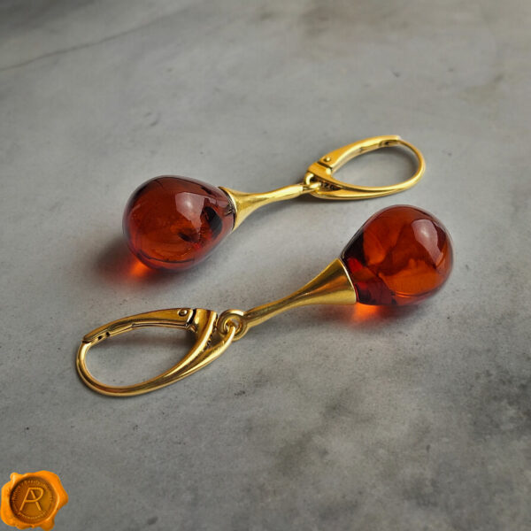 Natural Baltic Amber Gold Drop Teardrop Earrings Gift Women, Elegant Long Dangle Silver Gemstone Crystal Earrings, Real Amber Gold Jewelry