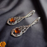 Natural Baltic Amber Sterling Silver Drop Earrings Teardrop Gemstone Gift Women, Long Dangle Jewelry Large Real Amber Big Earrings Gold