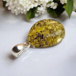 Natural Green Baltic Amber Gemstone Dainty Classic Teardrop Pendant Silver Drop Necklace, Small Real Amber Gold Jewelry Charm Gift for Women