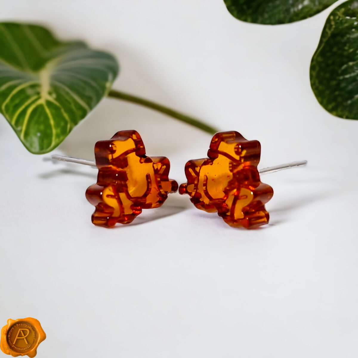 Gemstone Baltic Amber Frog Stud Earrings Art Honey Amber Silver Frog Earrings Frog Jewelry Studs Frog Charms Frog Lover Gifts